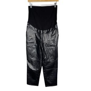 H&M Mama Small S Black Faux Leather Over The Belly Pants Ankle Length Maternity